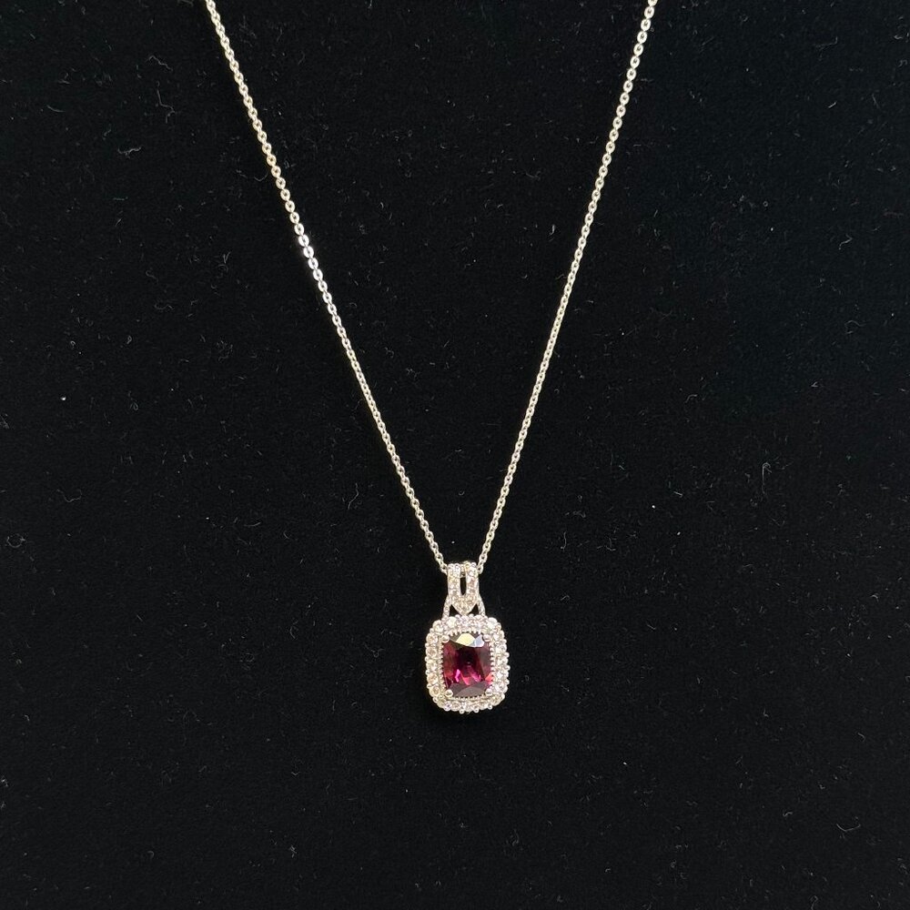 😍"Put a Ring On IT Event" Orissa Rhodolite Garnet White Zircon Halo Necklace